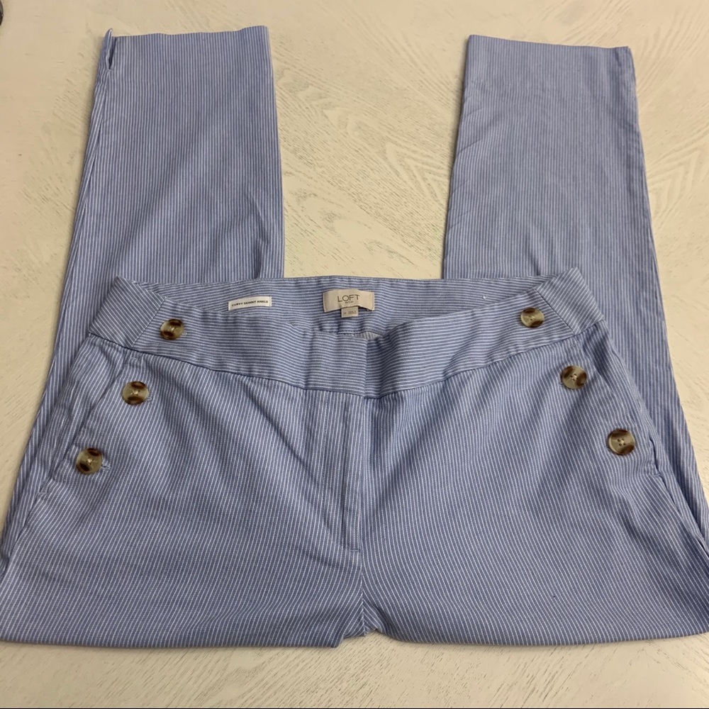 LOFT Women’s Curvy Skinny Ankle Blue&White Pant